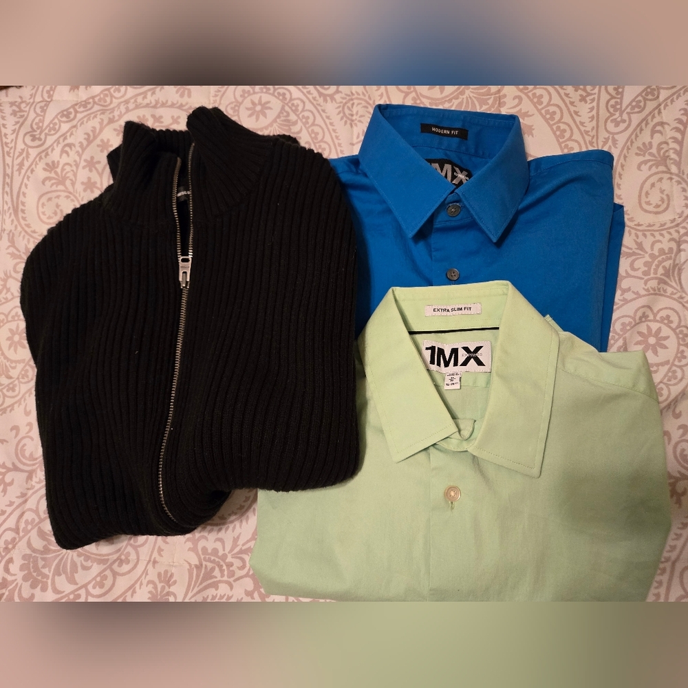 1MX Blue and Green Shirts with Black Sweater